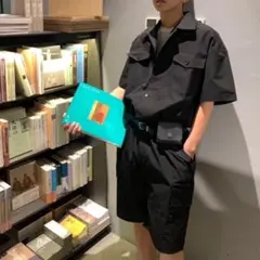 つなぎ 作業着風 サロペット オーバーオール  オールインワン  黒 L