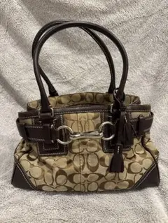 コーチ シグネチャー キャンバス レザー ハンドバッグ　Y2K