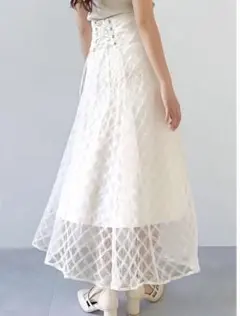 【dazzlin】チェックチュールコルセットスカート オフホワイトM