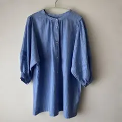 niko and... ニコアンド　ノーカラー シャツ スト七分袖 ぽわん袖 L