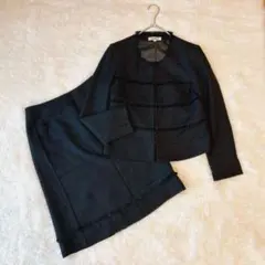 セレモニーセットアップ ツイードノーカラージャケット ネイビー フォーマル 9号