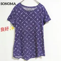 ソノマ 幾何学 Tシャツ クルーネック 半袖 ラウンド裾 S 紫 綿 普段着のサムネイル