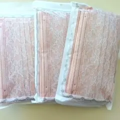 3パック 花柄 レース レディース ピンク マスク　プリーツ