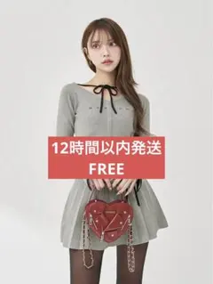 Darich ウエストオープンリボンデザインニットミニワンピース グレー F