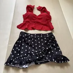 【期間限定価格】レディースセパレート水着 レッド・水玉模様