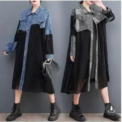 新品大きいサイズ レディース ワンピース　シアー　異素材　春夏 秋 長袖