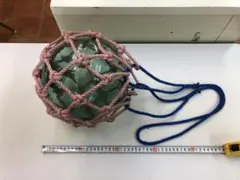 魚具、ガラス浮き球、手作り吹きガラス、網付き、