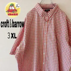 USA古着 croft＆barrow 半袖ボタンシャツ オレンジホワイト　３XL