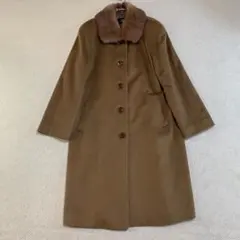 ロングコート カシミヤ混 M 茶色 さらさら つやつや 取り外し可能 古着
