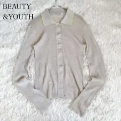 ビューティーアンドユース　襟付きニット　カーディガン　シアー　バイカラー