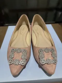 神戸レタス　ビジューフラットポインテッドトゥパンプス　スエードパンプス　23.5