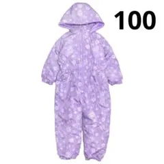 新品 スキーウェア キッズ 子供 ジャンプスーツ 女の子 雪柄 ラベンダー100