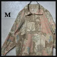 ★ 総柄 ペイズリー柄 Mサイズ 長袖　ポロシャツ シャツ ロンT E33