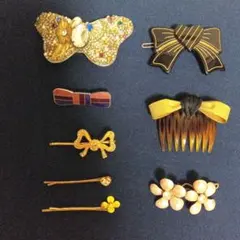 リボン髪飾り、ヘアピン＋ブローチ　８点セット　ヴィンテージ