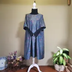 ★着物リメイク★　ザックリゆったり五分袖チュニック　大島紬