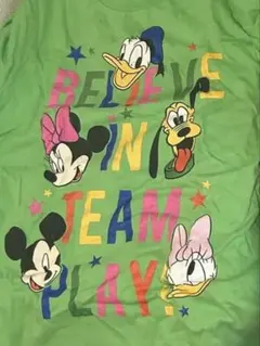 ミッキー・ミニー プリント Tシャツ グリーン　Sサイズ