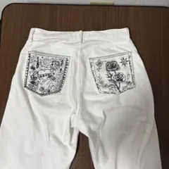ANNE COQUINE フラワー刺繍ストレッチカーヴィーパンツ S/68サイズ