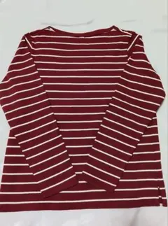ユニクロ　ボーダーボートネックT（長袖）レッド（ワインレッド） Mサイズ