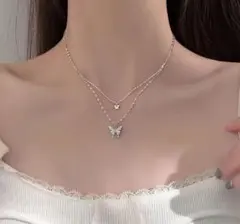 蝶モチーフの2連ネックレス#01