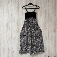 キャミソールロングワンピース ペイズリー柄 黒 Mサイズ