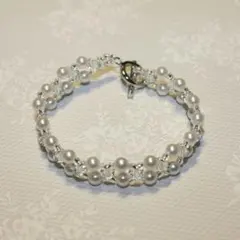 ビーズブレスレット スワロフスキー 【パール×アクアブルー】