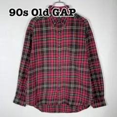 90s Old GAP チェック ネルシャツ ボタンダウン 白タグ 赤 古着 M
