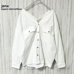 ジェナエスパスメルヴェイユ　シャツ　ブラウス　綿　ダブル Vネック　長袖　白