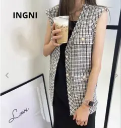 ❤️美品❤️INGNI イング　ツイード　ジレ　ベスト　黒　白　チェック　M