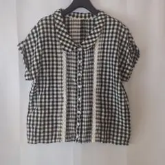 ⭐iiMK⭐サイズM　ギンガムチェック 半袖シャツ レーストリム