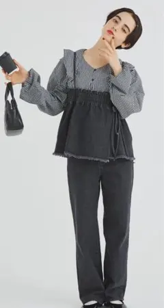 サマンサモスモス スカートセットデニムパンツ　ブラック