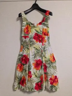U0709 TWO PALMSフラワープリント ノースリーブワンピース
