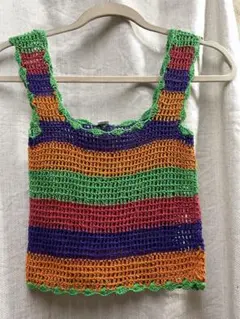 透かし編み　コットン長編み　ビスチェ　タンクトップ　キャミソール①