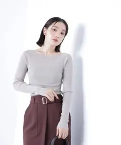 ラメリブボートネックニット