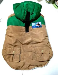 犬用フード付きコート ベージュと緑　S〜M 小型犬