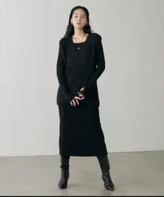 LARUTA 選べるリブニットワンピース×フェザーベストSET パルクロ限定S