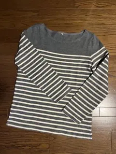 無印良品　グレーボーダー厚手長袖シャツ　L