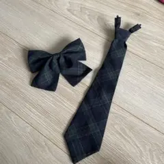 ネイビー チェック柄 ネクタイ リボン セット