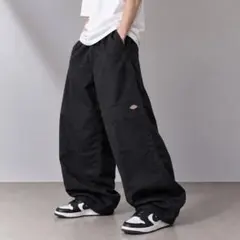 Dickies ダブルニー ワークパンツ 極太 ワイド バギー ブラック W42