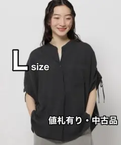 ニコアンド　COMFORTリネンバンドブラウス　黒　L　お値引き済みのサムネイル