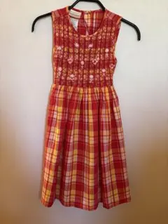 110センチ　ローラーアシュレイ　ノースリーブワンピース 赤と黄色 チェック柄