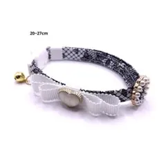 【25】モノクロレース柄　ペタシャムリボン　猫首輪