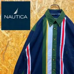 送料無料 ノーティカ 刺繍ロゴ マルチカラー ゆるだぼ90s ストライプ シャツ