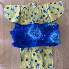 動物柄浴衣と青色の帯セット 5~6才用