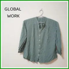 GLOBAL WORK 緑白チェック 五分袖ブラウス