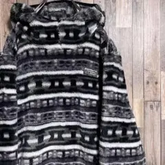 エルエルビーン　ロゴタグ　総柄　プルオーバー　ハイパイル　フリース　フード　M