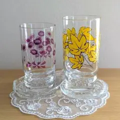 アデリア　グラス　「きりん草」　「奥入瀬」　2個セット　コースター付き（ガラス）