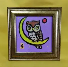送料無料】mini 絵画☆ 油絵(真作)・ピンク色のフクロウ - メルカリ