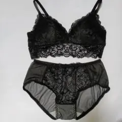 ノンワイヤーブラジャーショーツ上下セット ナイトブラ 脇高 ブラック XL