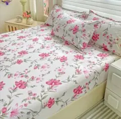 【新品未使用】花柄 ボックスシーツ セミシングル 90×200cm 洗濯機OK