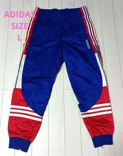 90’sVINTAGE　adidasデサント 青赤 ３ストライプナイロンパンツL